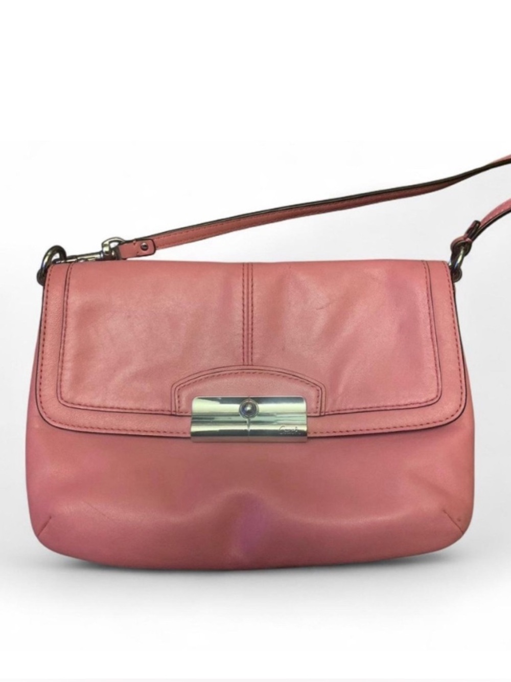 Authentic Coach Kristin Leather Flap Crossbody Bag | Peachy Pink
